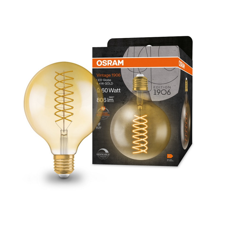 Ampoule Led Filament 8 4w Vintage Edition 1906 Globe 125 Mm E27 Doré